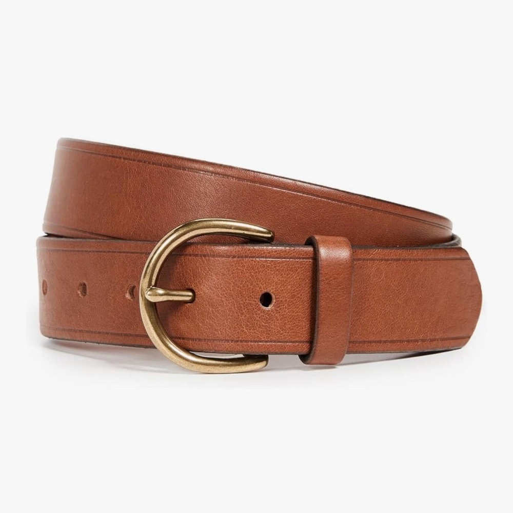 Madewell Tan Leather Belt with Gold Buckle